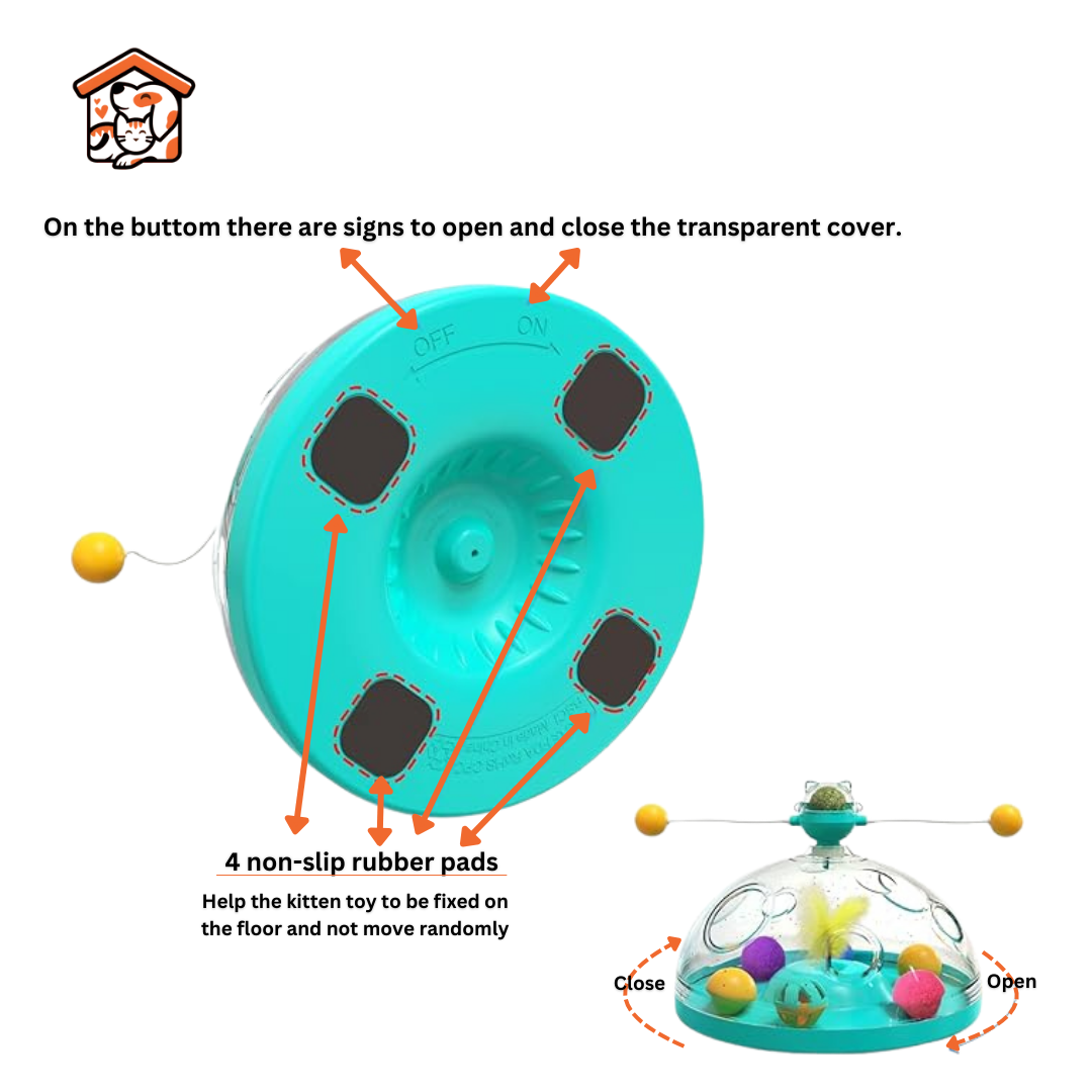 Multifunctional Turntable Cat Toy, Interactive with Track Ball and Feather