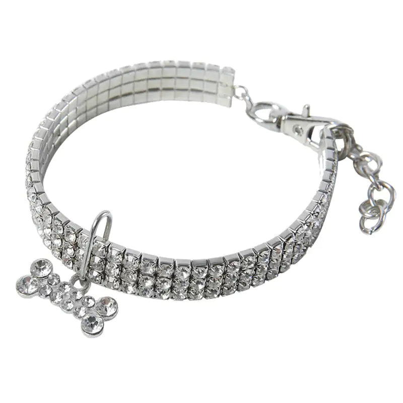 Sparkling Pet Collar with Bone Pendant