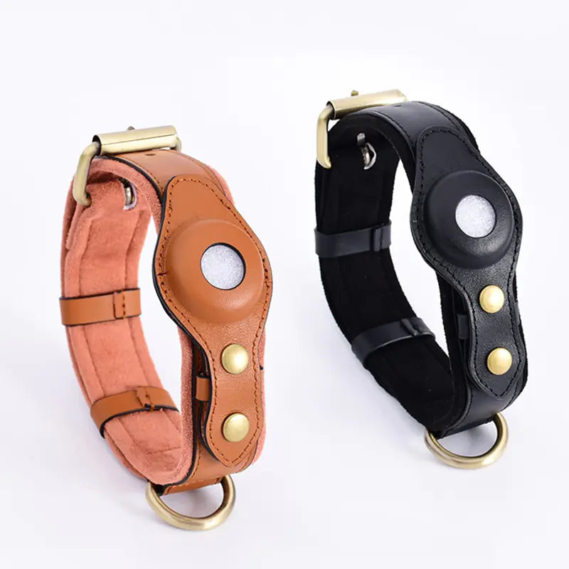 Leather Airtag Heavy Duty Dog Collar