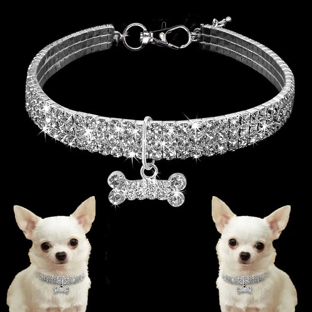 Sparkling Pet Collar with Bone Pendant